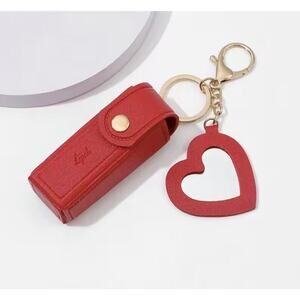 Leather Lipstick Keychain Holder | Travel Lip Balm Case | Compact Stylish | Red